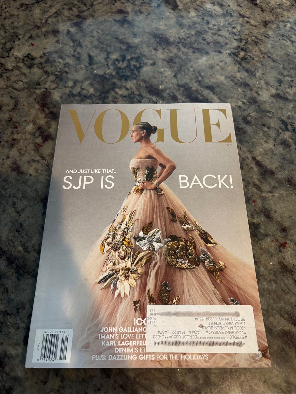 Vogue December Issue — SJP in Blush & Gold Gown